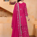 Stunning Rani Pink Embroidered Faux Georgette Palazzo Suit with Dupatta for Wedding