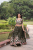 Designer Olive Green Gold Crush Floral Embroidered Lehenga Choli with Dupatta for Wedding