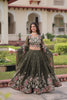 Designer Olive Green Gold Crush Floral Embroidered Lehenga Choli with Dupatta for Wedding