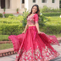 Lovely Pink Gold Crush Floral Embroidered Lehenga Choli with Dupatta for Wedding