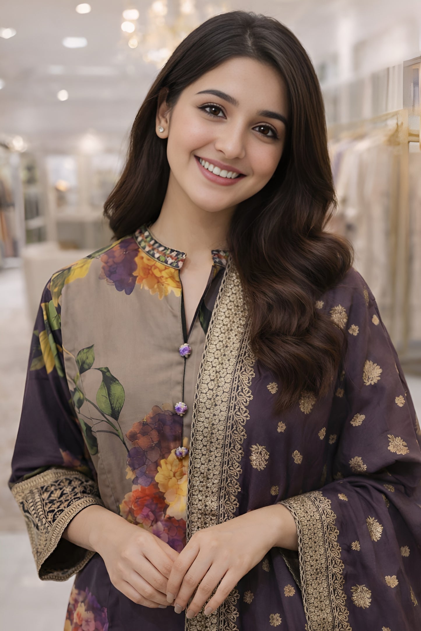 Elegant Purple Floral Printed Silk Salwar Suit with Jacquard Dupatta for Festive Wear