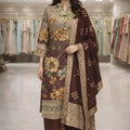 Superb Brown Floral Printed Silk Salwar Suit with Jacquard Dupatta for Festive Wear