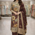 Superb Brown Floral Printed Silk Salwar Suit with Jacquard Dupatta for Festive Wear