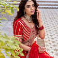 Designer Red Embroidered Vichitra Silk Lehenga Choli Set with Dupatta for Wedding