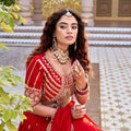 Designer Red Embroidered Vichitra Silk Lehenga Choli Set with Dupatta for Wedding