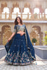 Superb Navy Blue Embroidered Vichitra Silk Lehenga Choli Set with Dupatta for Wedding