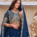 Superb Navy Blue Embroidered Vichitra Silk Lehenga Choli Set with Dupatta for Wedding