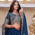 Superb Navy Blue Embroidered Vichitra Silk Lehenga Choli Set with Dupatta for Wedding