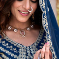 Superb Navy Blue Embroidered Vichitra Silk Lehenga Choli Set with Dupatta for Wedding