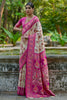 Cream Rani Pink Banarasi Silk Saree with Floral Zari Work