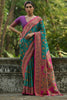 Teal Green Magenta Kashmiri Weave Silk Saree Floral Paisley Design