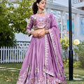 Elegant Lavender Embroidered Vichitra Silk Lehenga Choli Set with Dupatta for Wedding