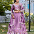 Elegant Lavender Embroidered Vichitra Silk Lehenga Choli Set with Dupatta for Wedding