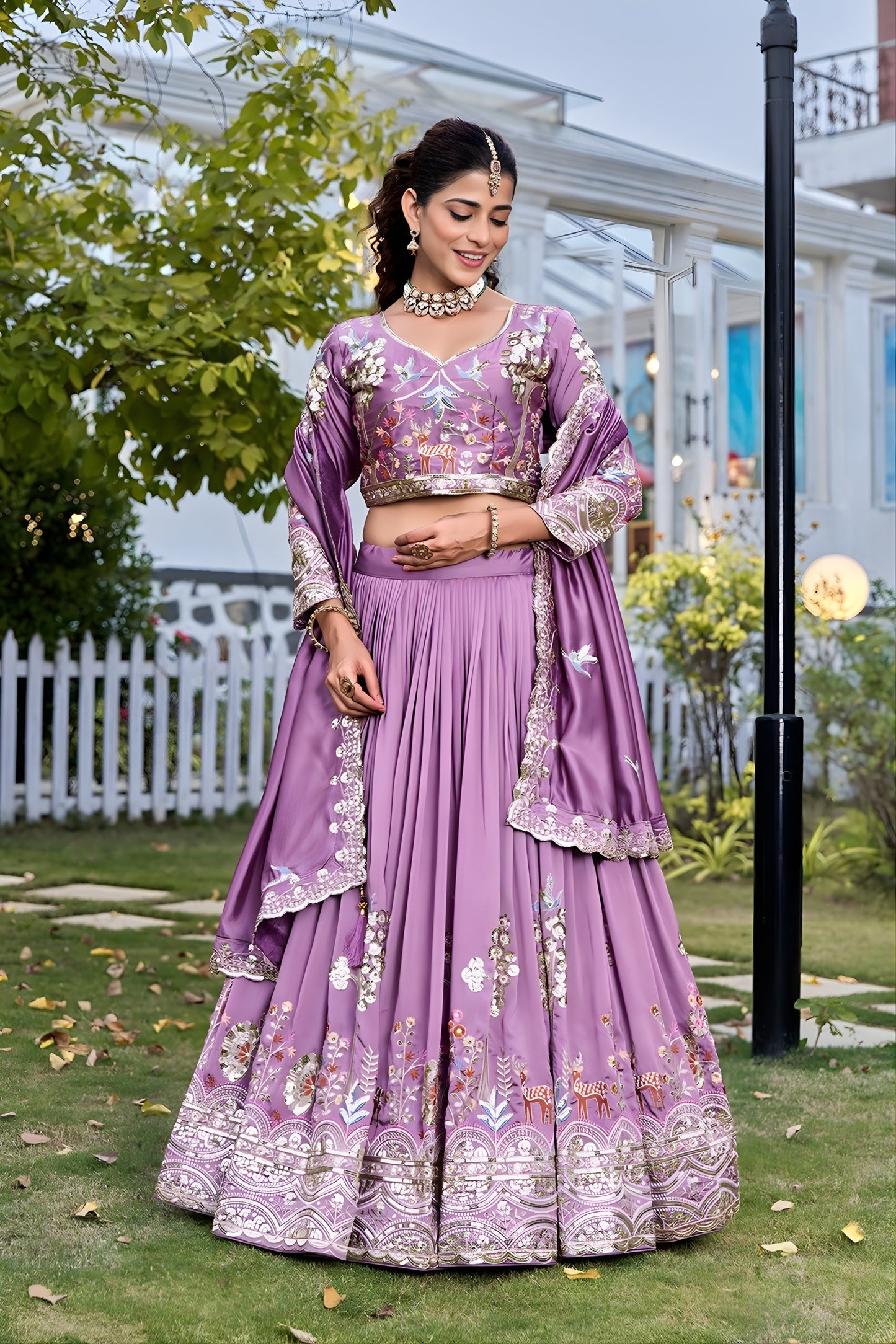 Elegant Lavender Embroidered Vichitra Silk Lehenga Choli Set with Dupatta for Wedding