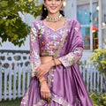 Elegant Lavender Embroidered Vichitra Silk Lehenga Choli Set with Dupatta for Wedding