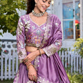 Elegant Lavender Embroidered Vichitra Silk Lehenga Choli Set with Dupatta for Wedding