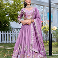 Elegant Lavender Embroidered Vichitra Silk Lehenga Choli Set with Dupatta for Wedding