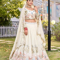 Delicate White Embroidered Vichitra Silk Lehenga Choli Set with Dupatta for Wedding