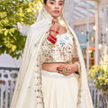 Delicate White Embroidered Vichitra Silk Lehenga Choli Set with Dupatta for Wedding