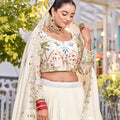 Delicate White Embroidered Vichitra Silk Lehenga Choli Set with Dupatta for Wedding