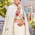 Delicate White Embroidered Vichitra Silk Lehenga Choli Set with Dupatta for Wedding