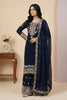 Royal Navy Blue Embroidered Faux Georgette Palazzo Suit with Dupatta for Wedding