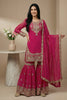 Stunning Rani Pink Embroidered Faux Georgette Palazzo Suit with Dupatta for Wedding