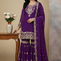 Latest Purple Embroidered Faux Georgette Palazzo Suit with Dupatta for Wedding