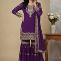 Latest Purple Embroidered Faux Georgette Palazzo Suit with Dupatta for Wedding