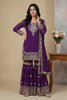 Latest Purple Embroidered Faux Georgette Palazzo Suit with Dupatta for Wedding