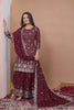 Designer Wine Natural Crepe Embroidered Salwar Suit with Dupatta for Wedding