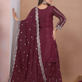 Designer Wine Natural Crepe Embroidered Salwar Suit with Dupatta for Wedding