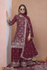 Designer Wine Natural Crepe Embroidered Salwar Suit with Dupatta for Wedding