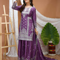 Unique Purple Natural Crepe Heavy Embroidered Salwar Suit with Dupatta