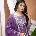 Unique Purple Natural Crepe Heavy Embroidered Salwar Suit with Dupatta