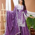 Unique Purple Natural Crepe Heavy Embroidered Salwar Suit with Dupatta
