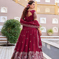Royal Maroon Heavy Embroidered Vichitra Silk Lehenga Choli with Dupatta for Wedding