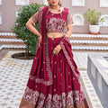 Royal Maroon Heavy Embroidered Vichitra Silk Lehenga Choli with Dupatta for Wedding