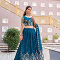 Designer Teal Green Heavy Embroidered Vichitra Silk Lehenga Choli with Dupatta for Wedding