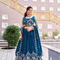 Designer Teal Green Heavy Embroidered Vichitra Silk Lehenga Choli with Dupatta for Wedding