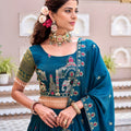 Designer Teal Green Heavy Embroidered Vichitra Silk Lehenga Choli with Dupatta for Wedding