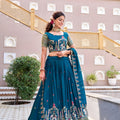 Designer Teal Green Heavy Embroidered Vichitra Silk Lehenga Choli with Dupatta for Wedding