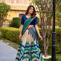 Elegant Multicolor Tussar Silk Lehenga Choli with Printed Flared Skirt and Contrast Dupatta
