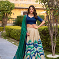 Elegant Multicolor Tussar Silk Lehenga Choli with Printed Flared Skirt and Contrast Dupatta