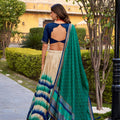 Elegant Multicolor Tussar Silk Lehenga Choli with Printed Flared Skirt and Contrast Dupatta