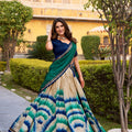 Elegant Multicolor Tussar Silk Lehenga Choli with Printed Flared Skirt and Contrast Dupatta