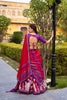 Designer Multicolor Tussar Silk Lehenga Choli with Printed Flared Skirt and Contrast Dupatta