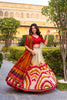 Superb Multicolor Tussar Silk Lehenga Choli with Printed Flared Skirt and Contrast Dupatta