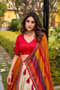 Superb Multicolor Tussar Silk Lehenga Choli with Printed Flared Skirt and Contrast Dupatta