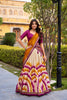 Trendy Multicolor Tussar Silk Lehenga Choli with Printed Flared Skirt and Contrast Dupatta